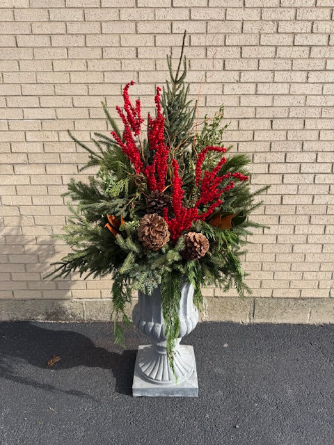 Decorative Winter Urn-Large 3 Sided w/Curly Willow
