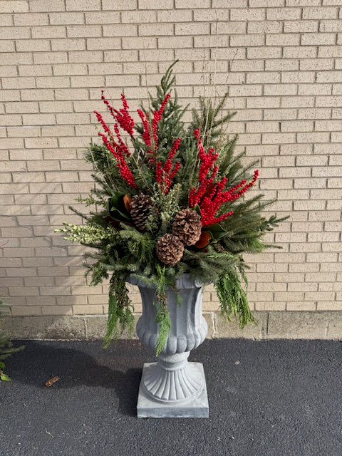 Decorative Winter Urn-Large 3 Sided w/Gold Branches