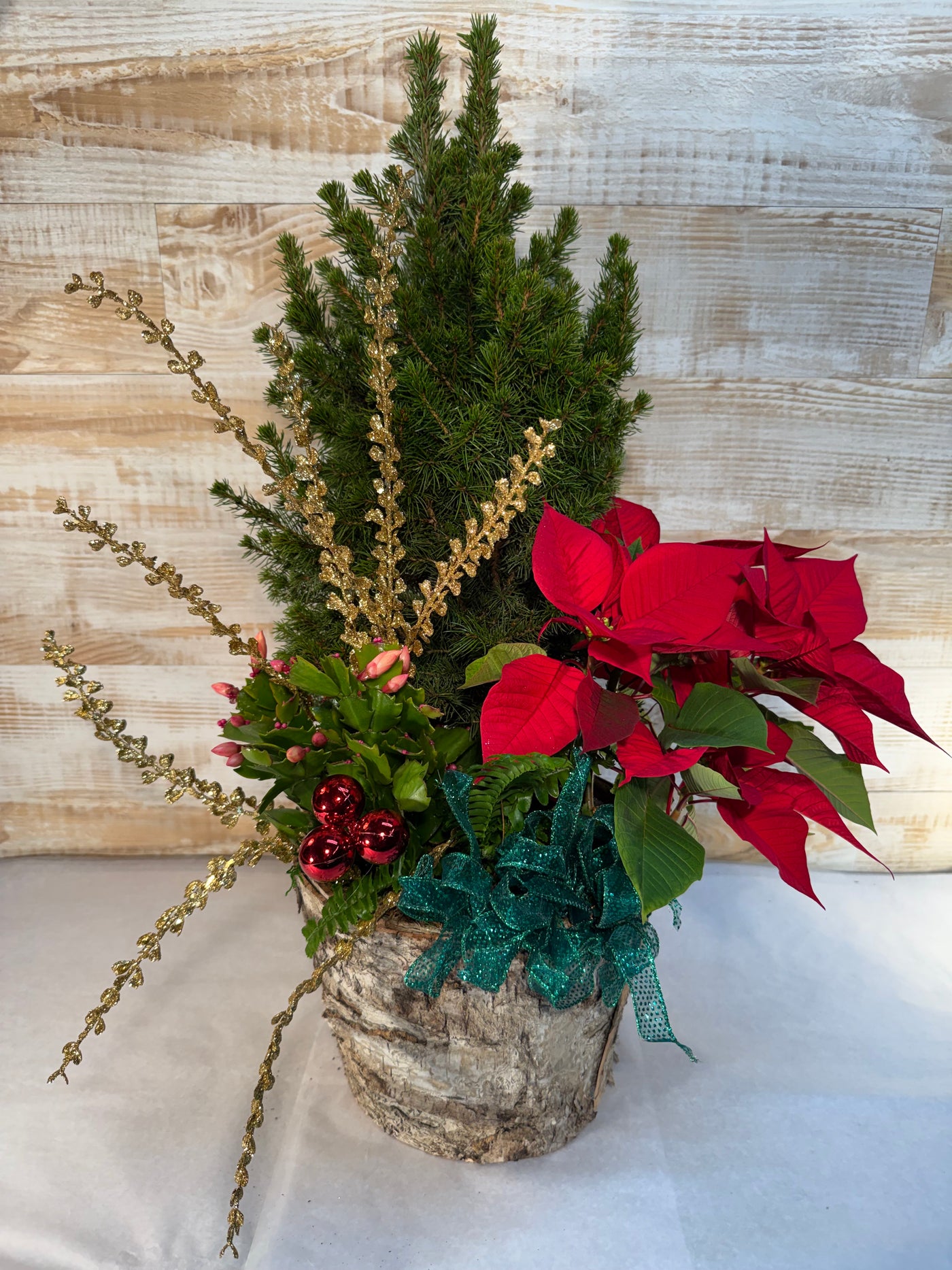 Christmas Blooming and Green Plant Basket
