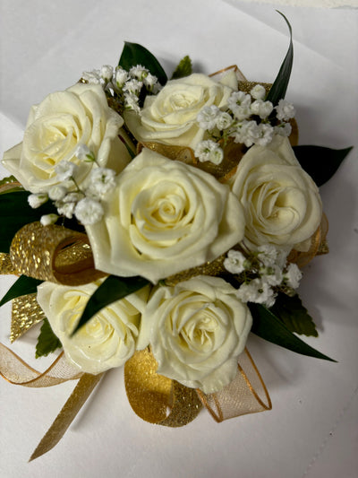 Wrist Corsage w/ Sparkling Royal Blue Ribbon