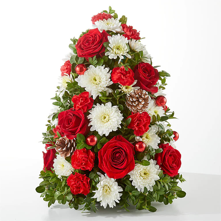 Boxwood Tree- Red and White Flowers