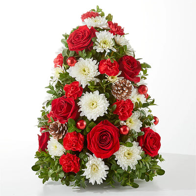 Boxwood Tree- Red and White Flowers