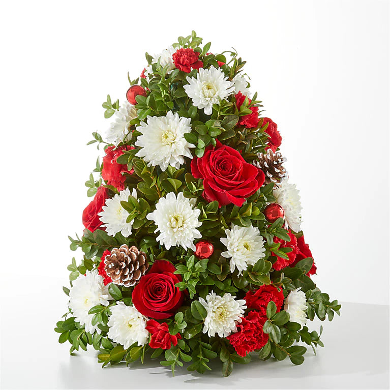 Boxwood Tree- Red and White Flowers