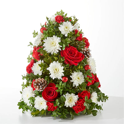 Boxwood Tree- Red and White Flowers