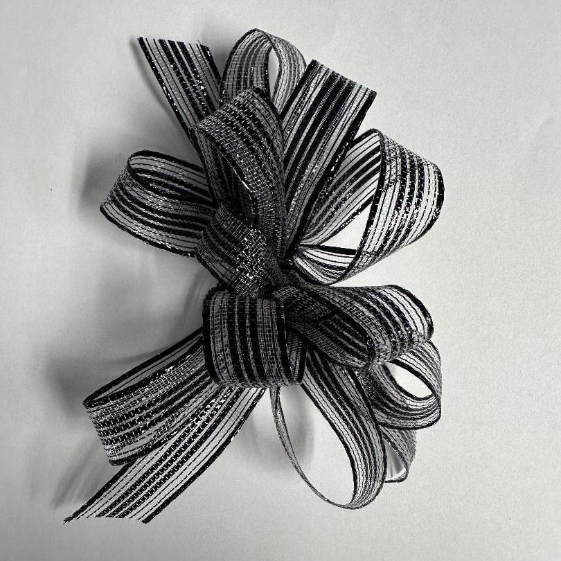 Wrist Corsage w/ Black and Silver Sheer Ribbon