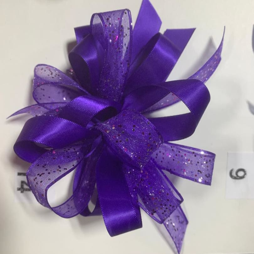 Wrist Corsage w/ Purple Sparkle Sheer and Solid Purple Satin Ribbon