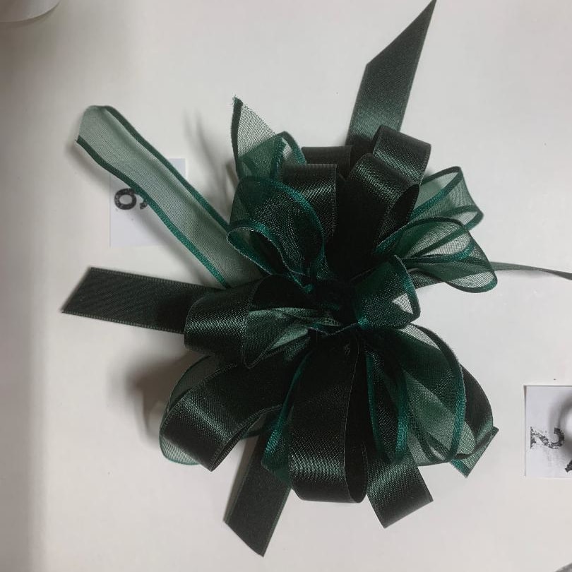 Wrist Corsage w/ Emerald Sheer and Solid Satin Ribbon