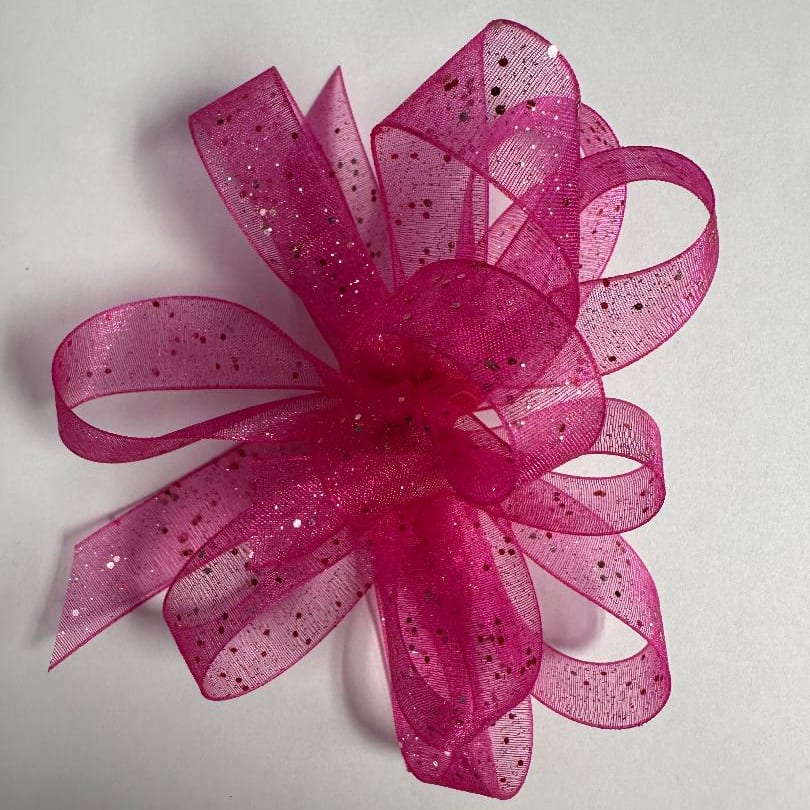 Wrist Corsage w/ Hot Pink Sheer Sparkle Ribbon
