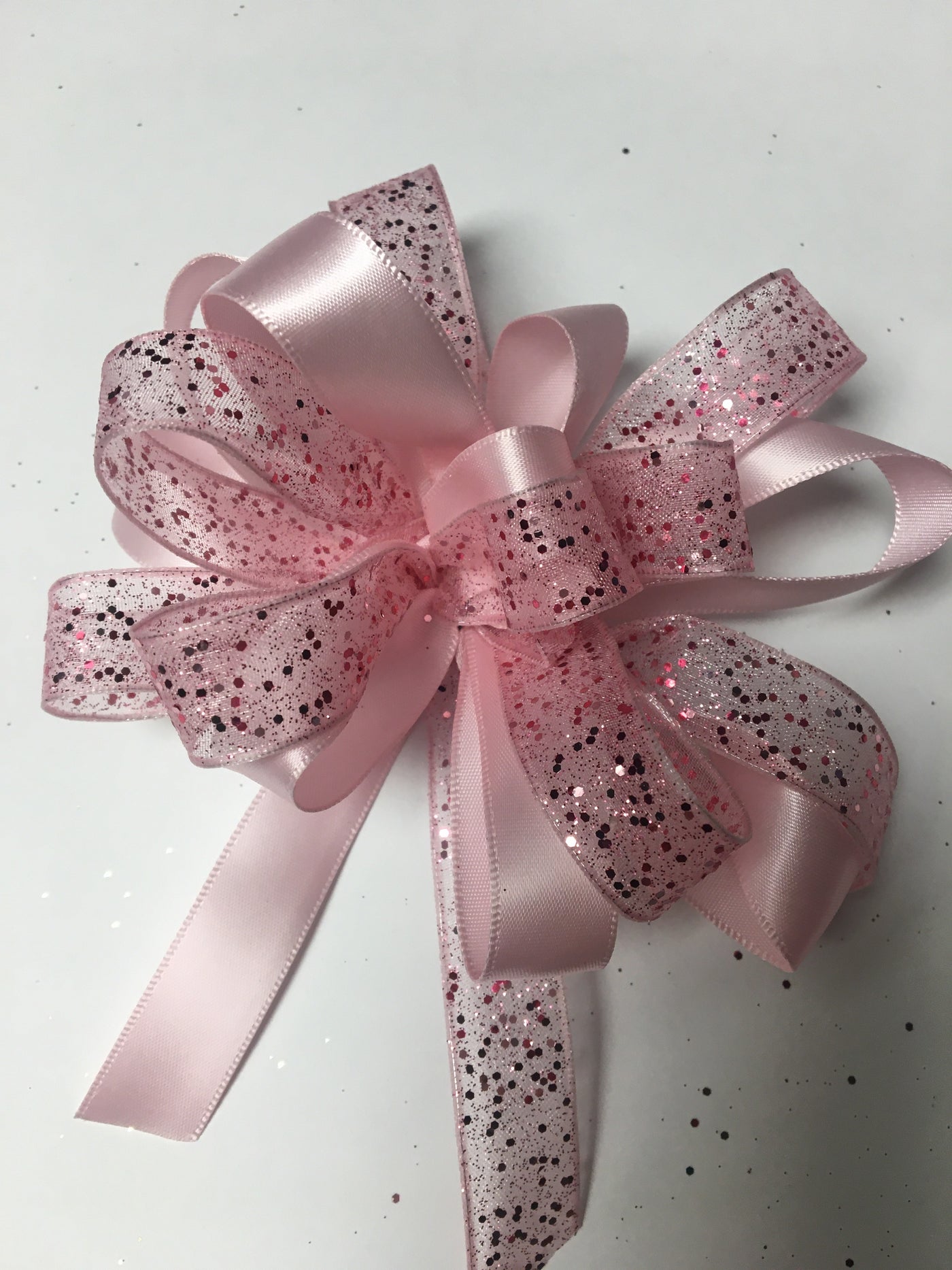 Wrist Corsage w/ Pink Sparkle Sheer & Solid Pink Satin Ribbon