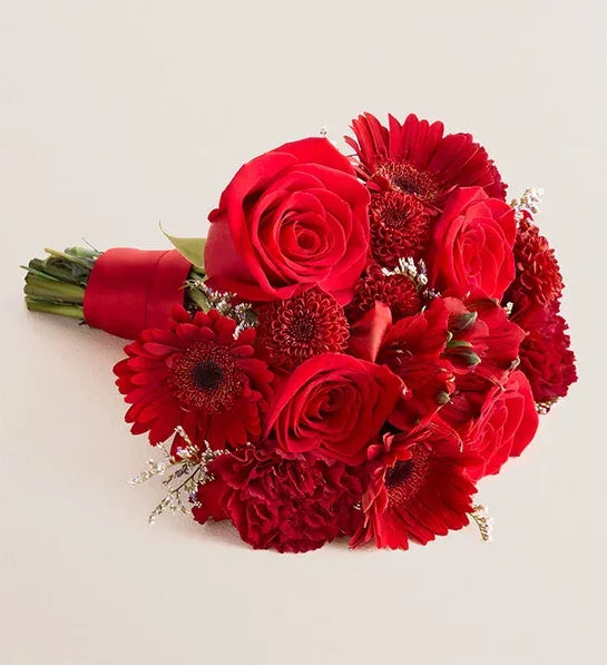 Handtied Bouquet- All Red Assorted Flowers