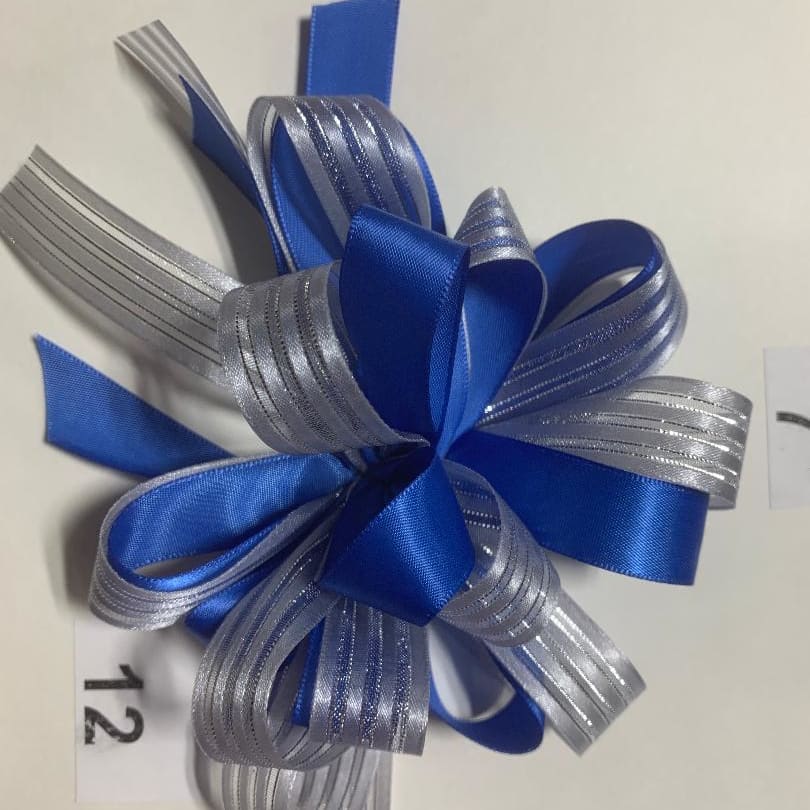 Wrist Corsage w/ Silver Sheer and Solid Royal Blue Satin Ribbon