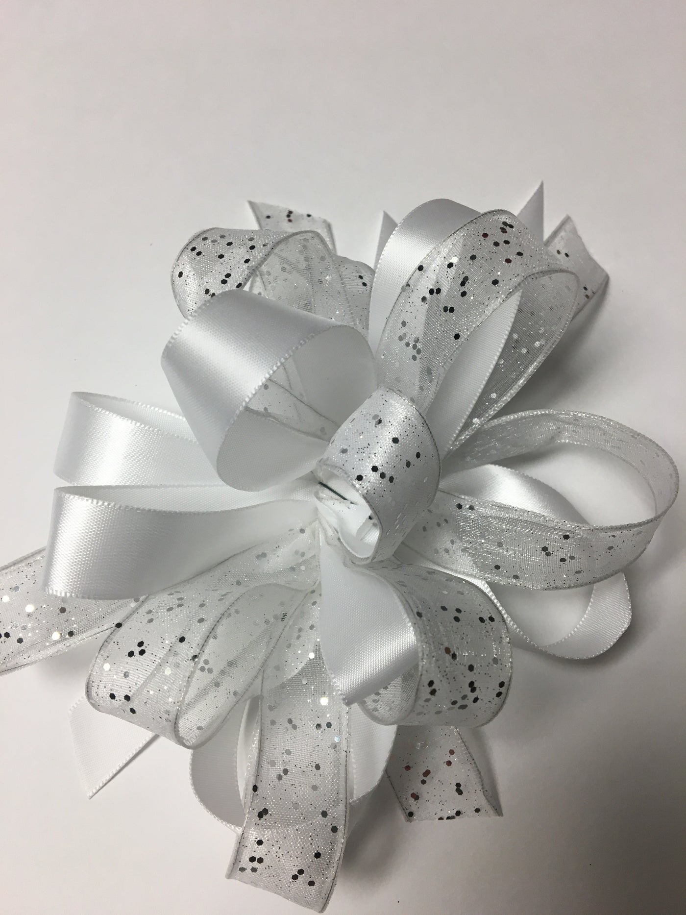 Wrist Corsage w/ White Sparkle & White Solid Ribbon